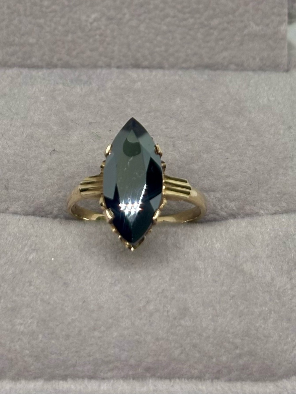 10K Gold Ring with Marquise ‘Alaskan Diamond’ Hematite, size 4.75-5
